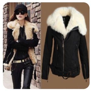 Emo tumblr girl fur lined canvas moto jacket
